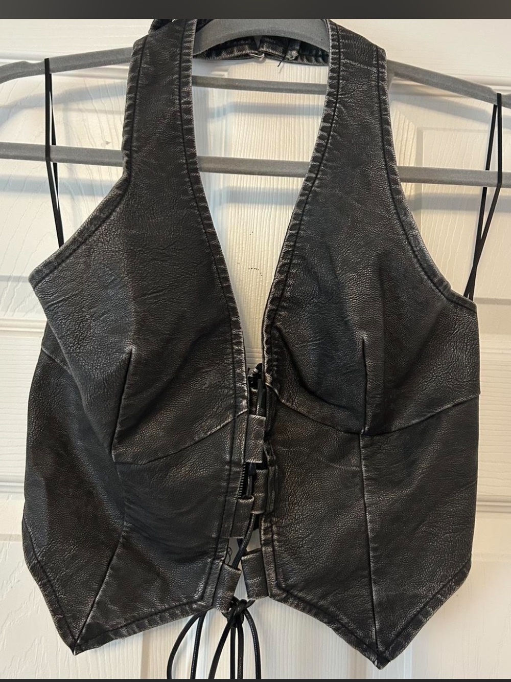 Black Faux Leather Lace-Up Vest - Women